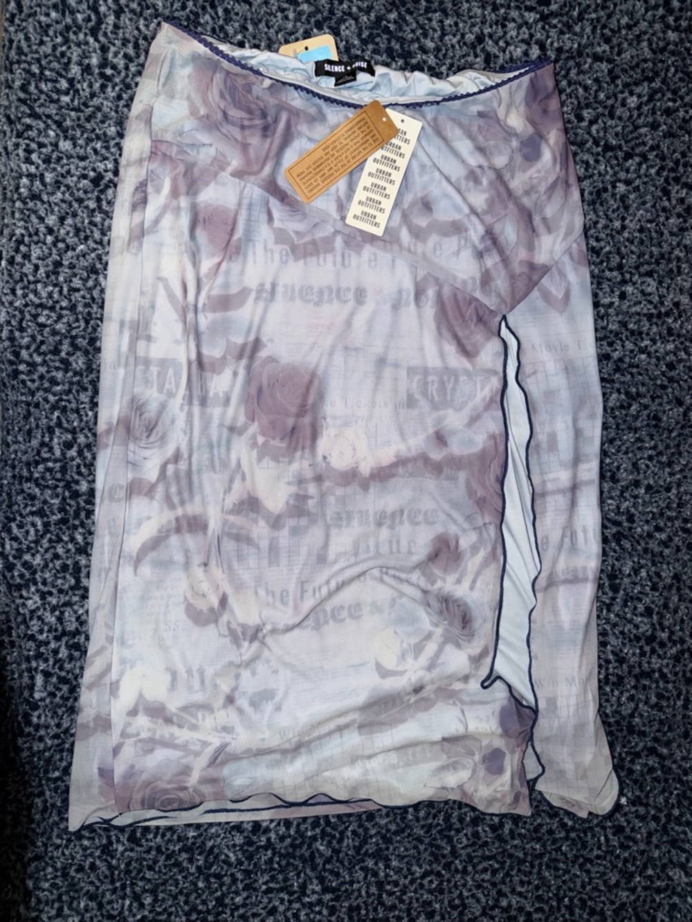 silence + noise Navy and Lavender Sheer Floral Midi Skirt